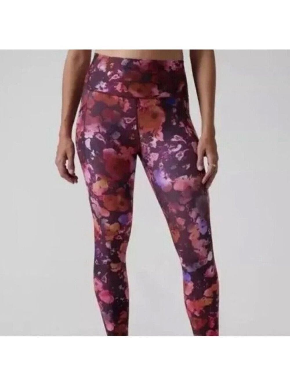 Women's Athleta Salutation Stash Pocket II Floral Leggings S Burgundy Pink